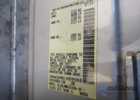 2014 Nissan Maxima 3.5 Sv из США, поврежденный, VIN 1N4AA5AP0EC489988